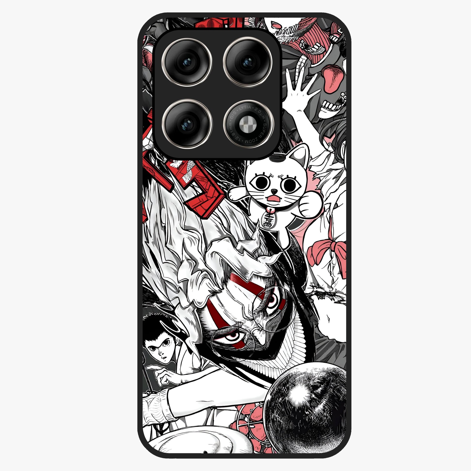 Crimson Chaos Panel Glass Case showing flat back view with bold crimson abstract artwork and glossy glass finish.