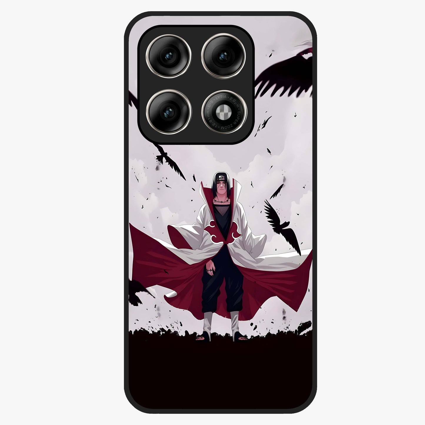 Crimson Crow Ascension Glass Case showing flat back view with mystical crow artwork and glossy glass finish.