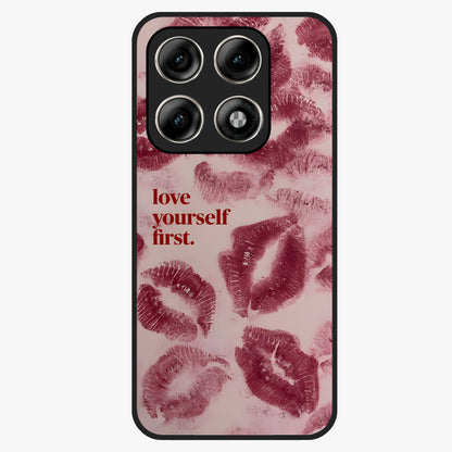 Crimson Kiss Love Glass Case showing flat back view with romantic crimson themed artwork and glossy glass finish.