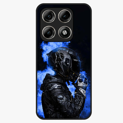 Cyber Sentinel Protocol Glass Case showing flat back view with futuristic cyber themed artwork and glossy glass finish.