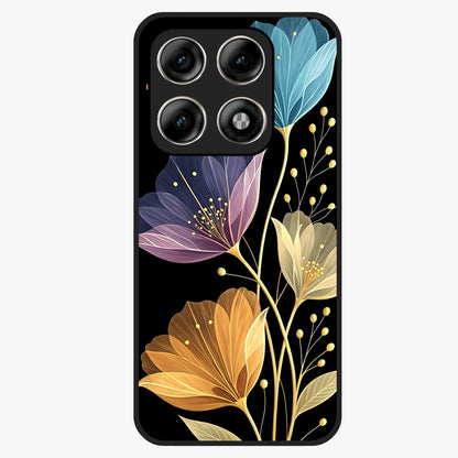 Delicate Multicolor Flowers Glass Case showing flat back view with vibrant floral artwork and glossy glass finish.
