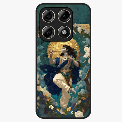 Divine Krishna Art Glass Case showing flat back view with Lord Krishna artwork and glossy glass finish.