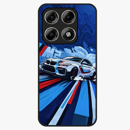 Drift Power Rush Glass Case showing flat back view with dynamic racing inspired artwork and glossy glass finish.