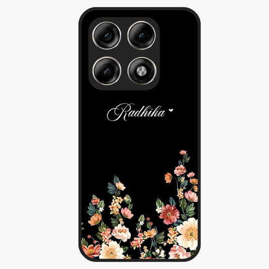 Floral Design With a Custom Personalized Name Glass Case showing flat back view with floral artwork and personalized name design.