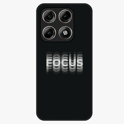 Focus Mode On Glass Case showing flat back view with bold motivational typography design and glossy glass finish.