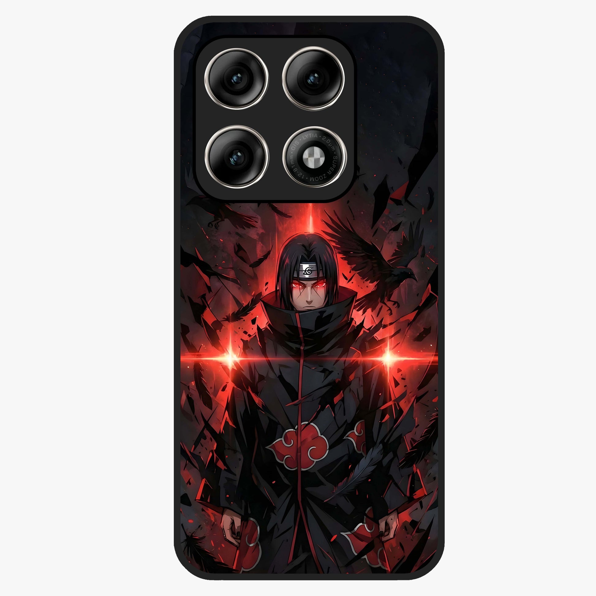 Focused Blade Discipline Glass Case showing flat back view with warrior sword themed artwork and glossy glass finish.
