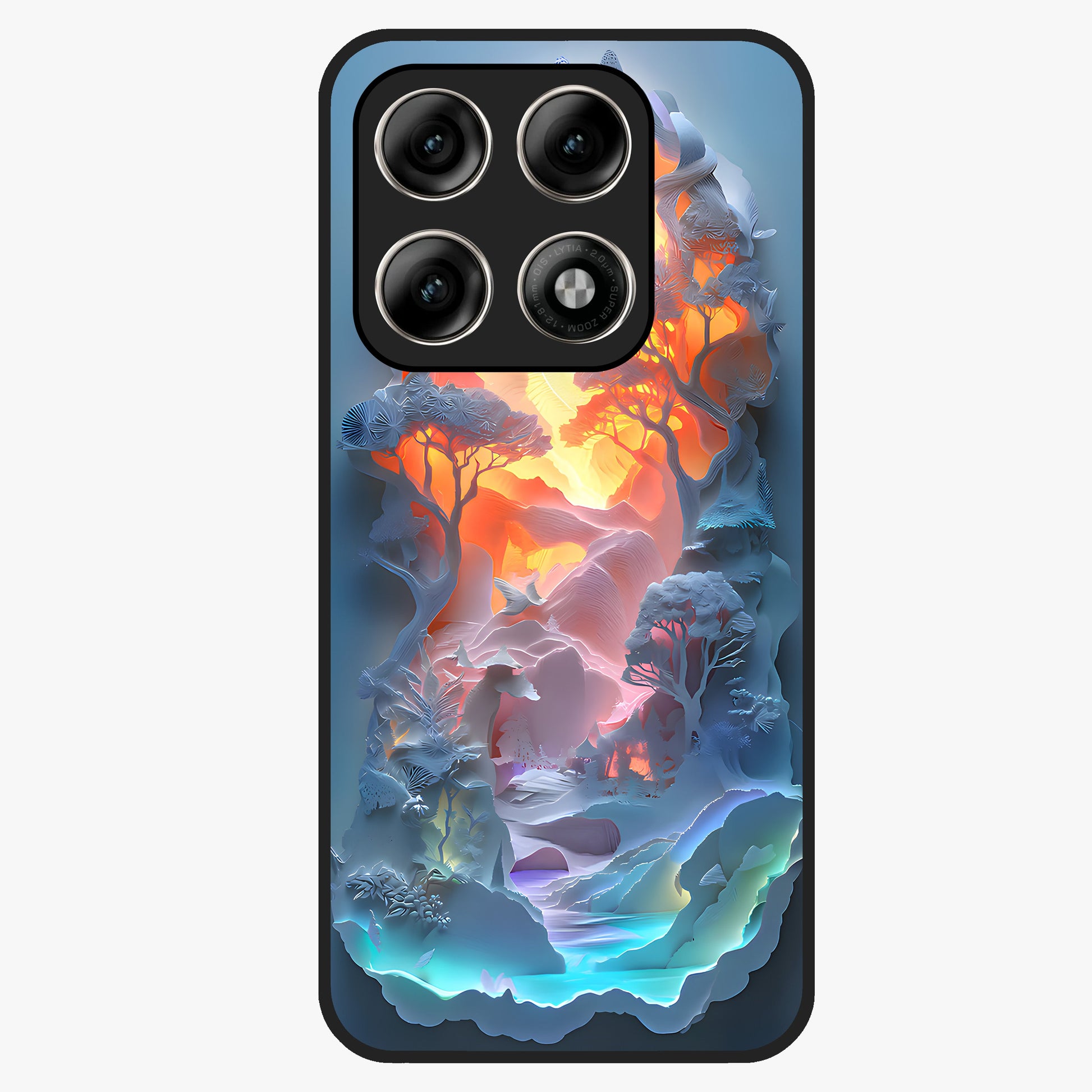 Glow Forest Portal Glass Case showing flat back view with glowing forest portal artwork and glossy glass finish.