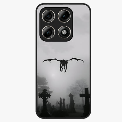 Graveyard Shadow Descent Glass Case showing flat back view with dark graveyard themed artwork and glossy glass finish.