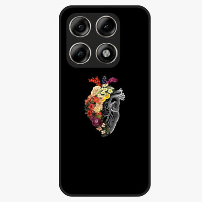 Heart With Flowers Glass Case showing flat back view with heart shaped floral artwork and glossy glass finish.