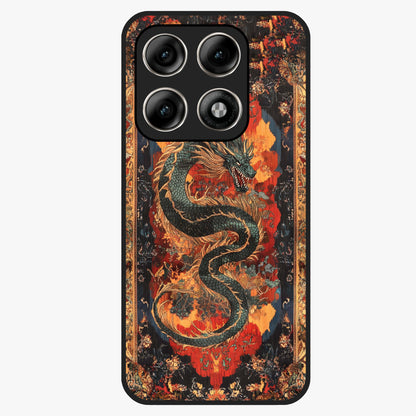 Inferno Dragon Soul Glass Case showing flat back view with fiery dragon artwork and glossy glass finish.