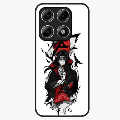 Itachi Sharingan Glass Case showing flat back view with powerful anime eye artwork and glossy glass finish.