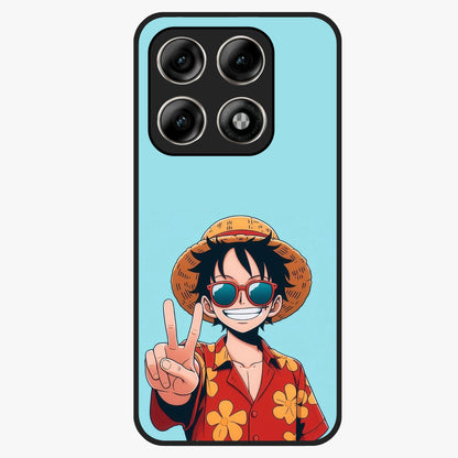 Luffy Summer Anime Vibe Glass Case showing flat back view with vibrant anime character artwork and glossy glass finish.