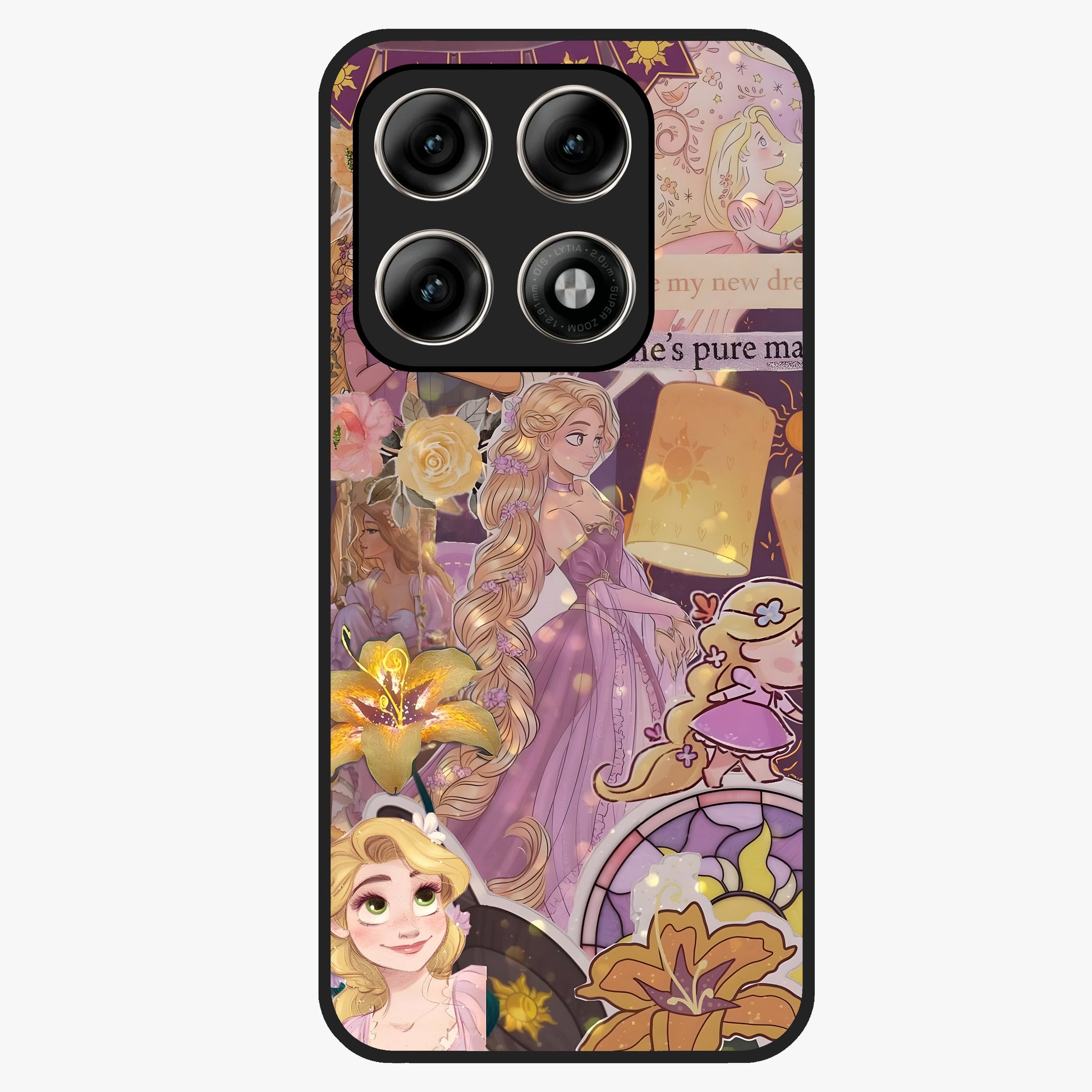 Magical Tangled Dream Glass Case showing flat back view with dreamy tangled artwork and glossy glass finish.