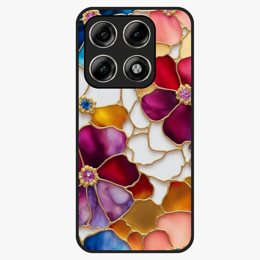 Marble Flower Pattern Glass Case showing flat back view with marble texture floral artwork and glossy glass finish.