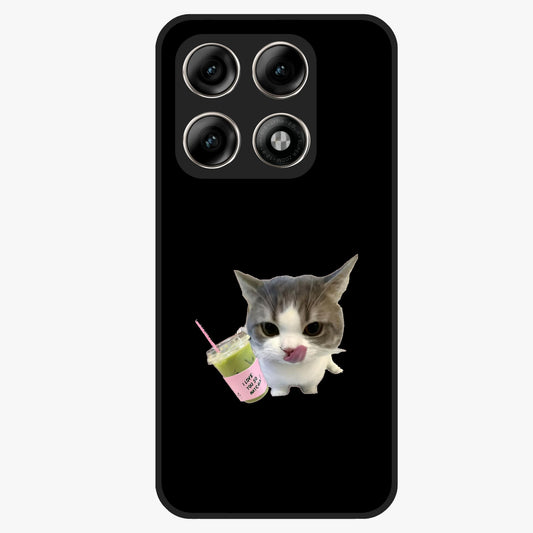 Matcha Cat Style Glass Case showing flat back view with cute matcha themed cat artwork and glossy glass finish.