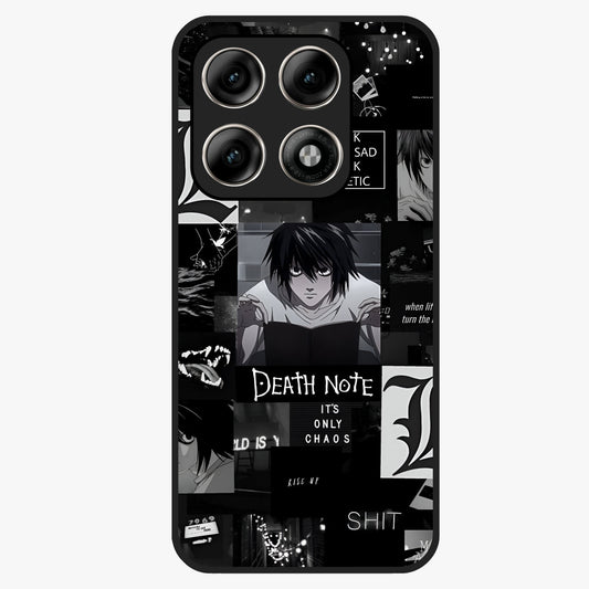 Midnight Chaos Mind Glass Case showing flat back view with abstract dark themed artwork and glossy glass finish.