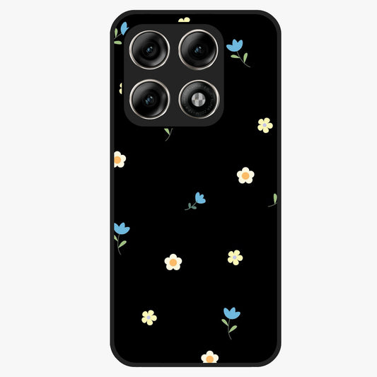 Minimalistic Blue With White Flower Pattern Glass Case showing flat back view with blue background and white flower pattern and glossy glass finish.