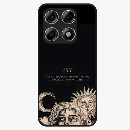 Mystic Victory Aura Glass Case showing flat back view with victory symbol artwork and glossy glass finish.