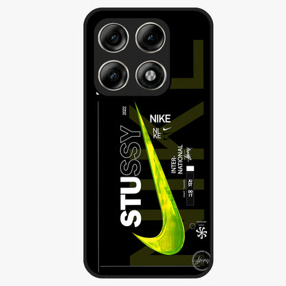 Neon Street Edition Glass Case showing flat back view with neon street style artwork and glossy glass finish.