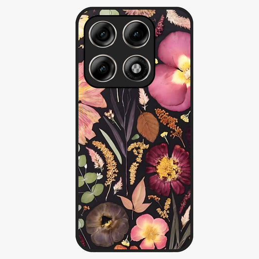 Petal Dream Tapestry Glass Case showing flat back view with intricate floral tapestry artwork and glossy glass finish.