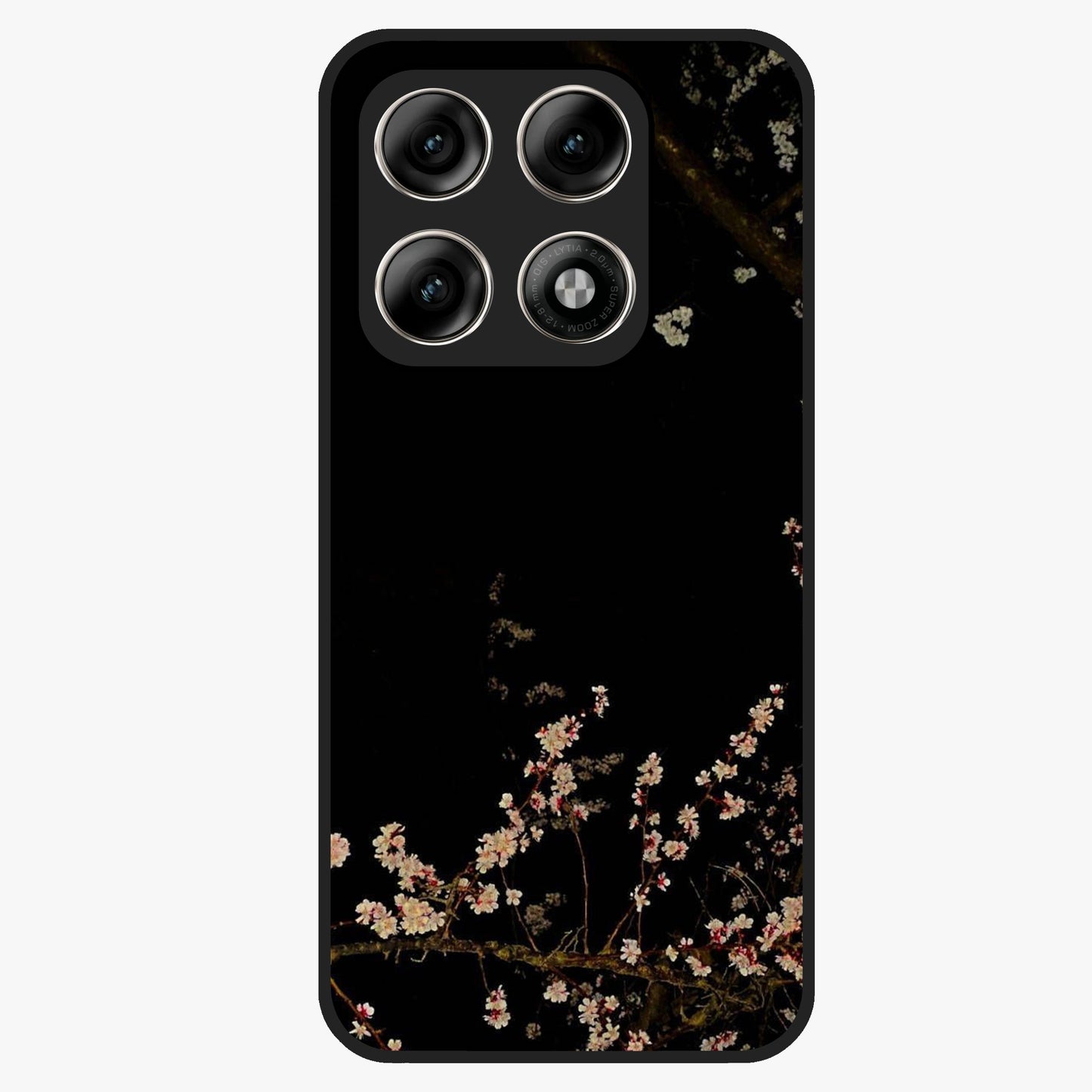 Petal Moon Light With Custom Name Glass Case showing flat back view with floral moonlight artwork and personalized name design.