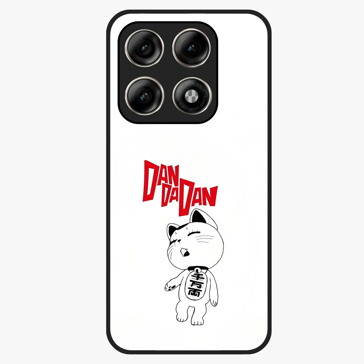 Playful Spirit Charm Glass Case showing flat back view with cheerful charm themed artwork and glossy glass finish.