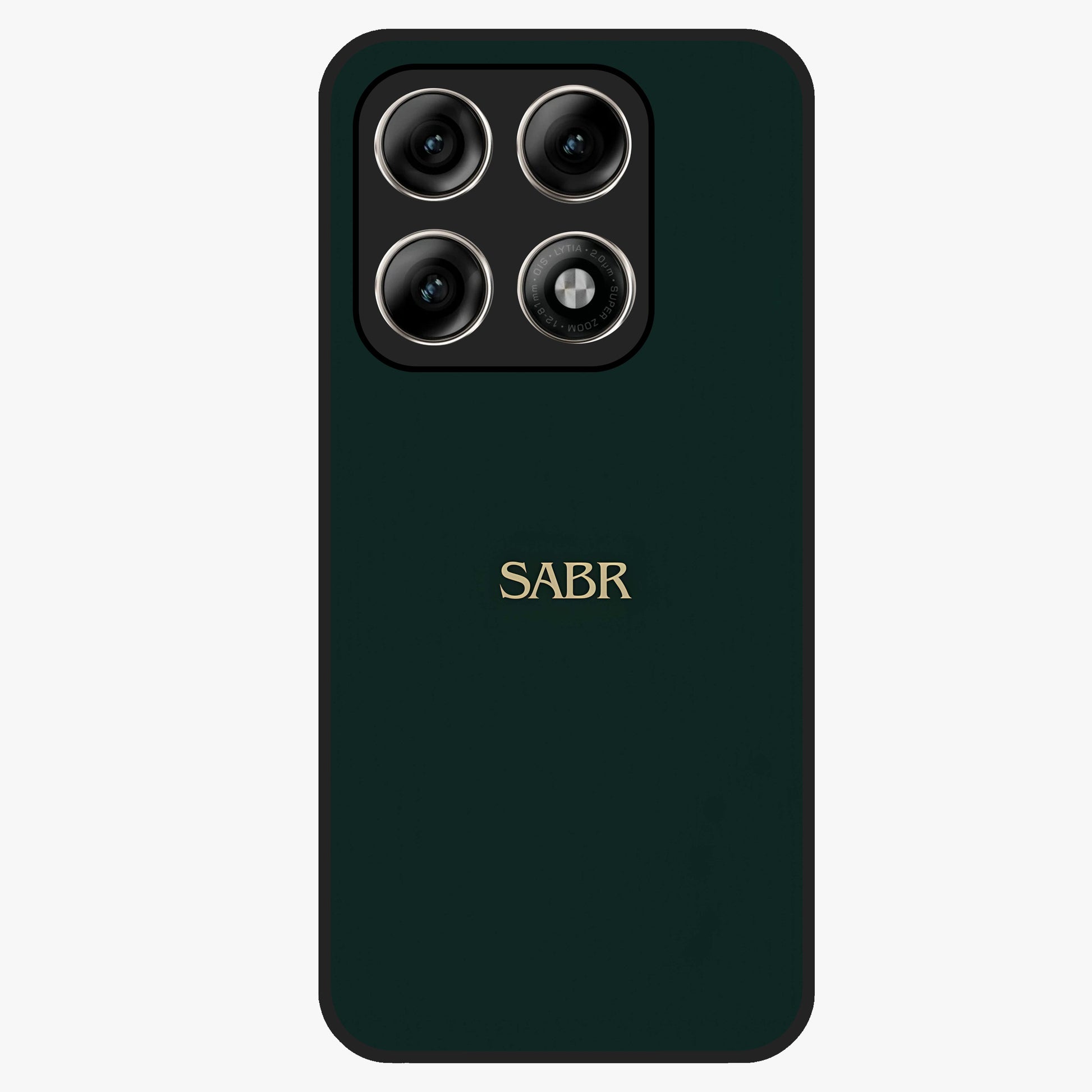 Sabr Minimal Patience Glass Case showing flat back view with minimalist typography artwork and glossy glass finish.