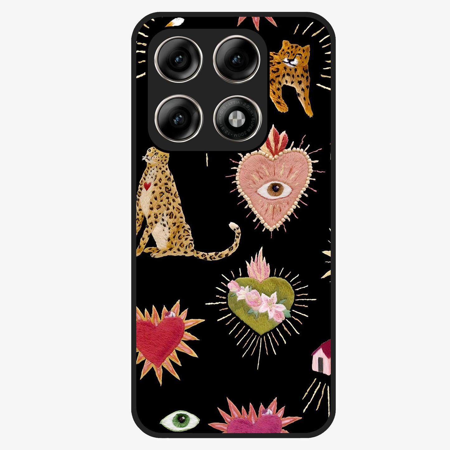 Sacred Jungle Heart Glass Case showing flat back view with jungle inspired heart artwork and glossy glass finish.