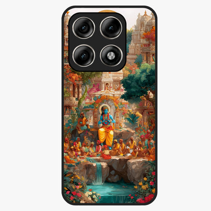 Sacred Sunlight Gods Glass Case showing flat back view with divine sunlight themed artwork and glossy glass finish.