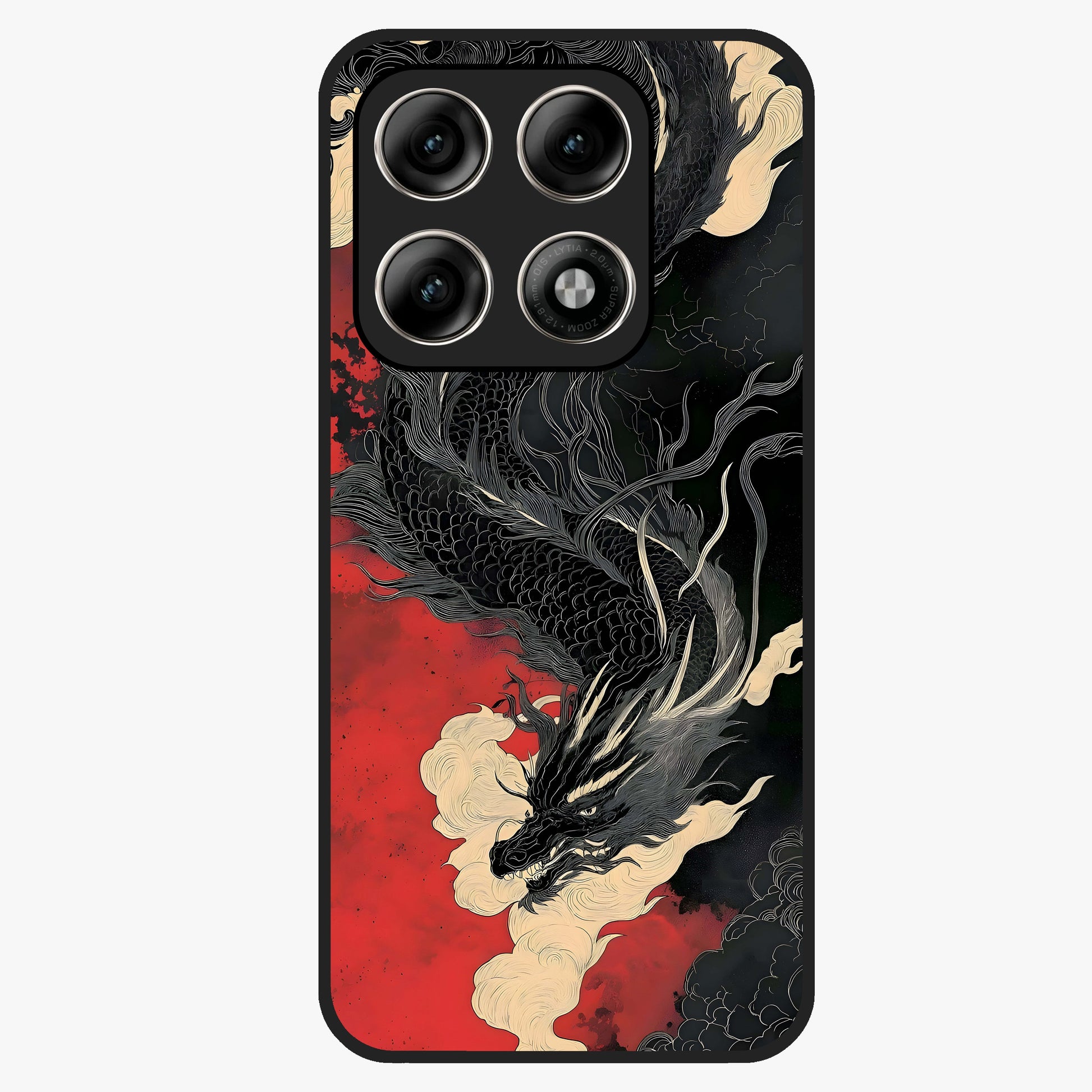 Shadow Dragon Fury Glass Case showing flat back view with fierce dragon artwork and glossy glass finish.