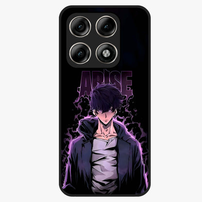 Shadow Monarch Awakening Glass Case showing flat back view with powerful dark monarch themed artwork and glossy glass finish.