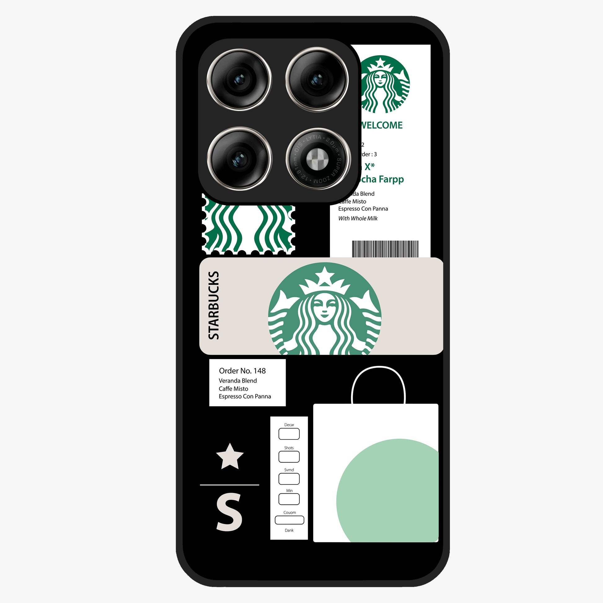 Starbucks Mocha Glass Case showing flat back view with coffee inspired artwork and glossy glass finish.