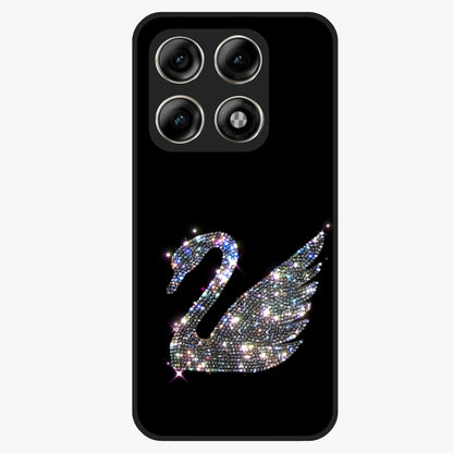 Starlit Swan Grace Glass Case showing flat back view with graceful swan artwork under starry sky and glossy glass finish.