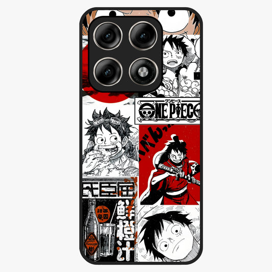 Strawhat Chaos Panels Glass Case showing flat back view with anime inspired chaos panel artwork and glossy glass finish.