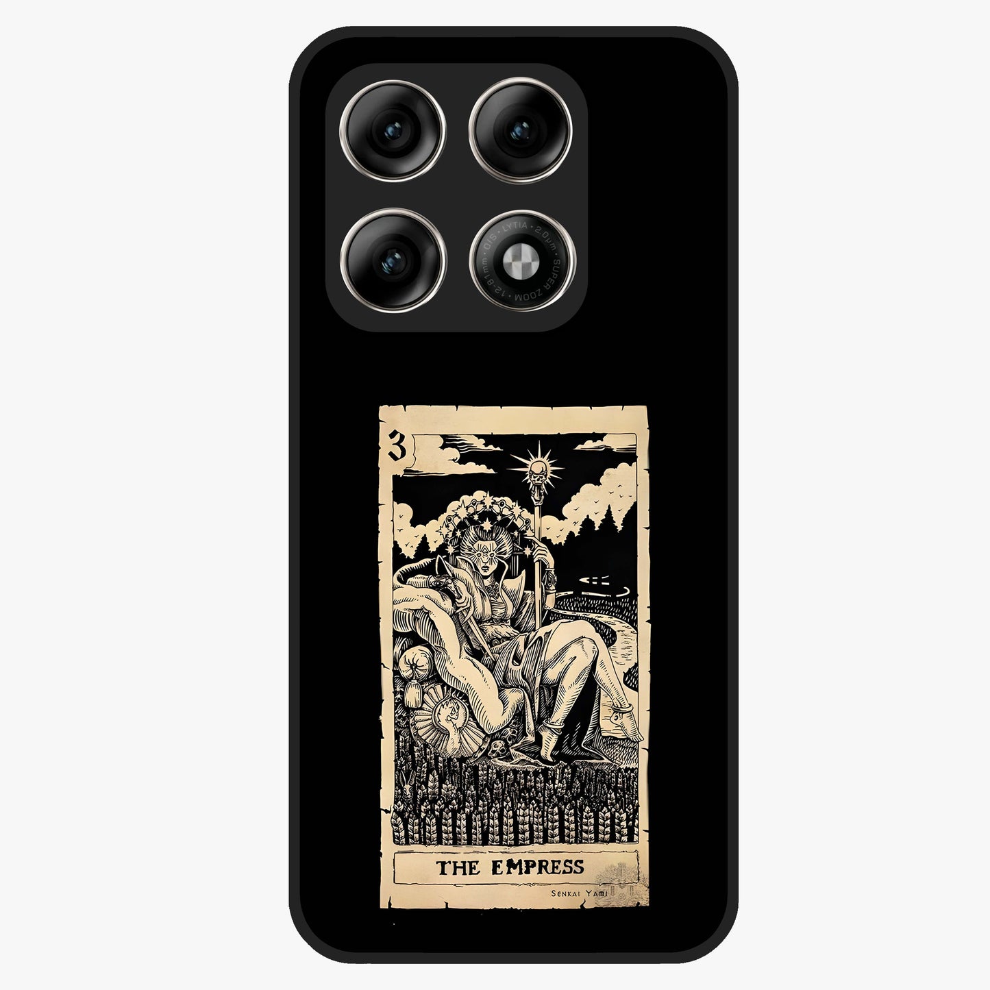 The Empress Glass Case showing flat back view with regal feminine artwork and glossy glass finish.
