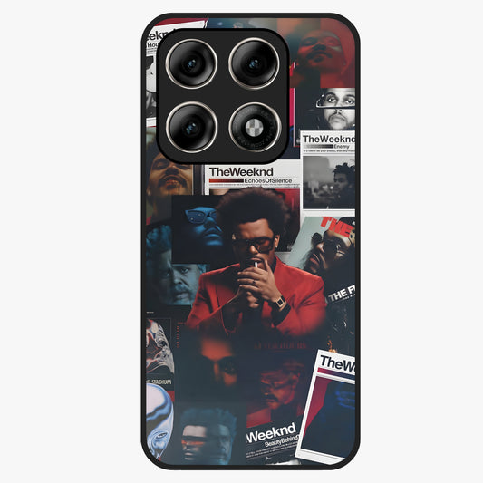 The Weeknd Glass Case showing flat back view with music inspired artistic portrait artwork and glossy glass finish.