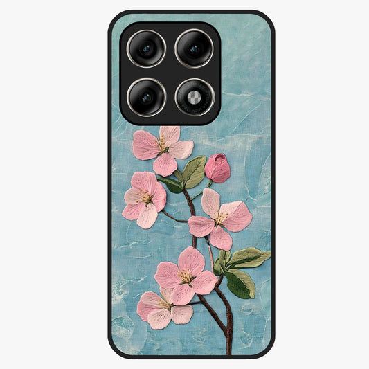 Threaded Blossom Breeze Glass Case showing flat back view with delicate blossom artwork and glossy glass finish.