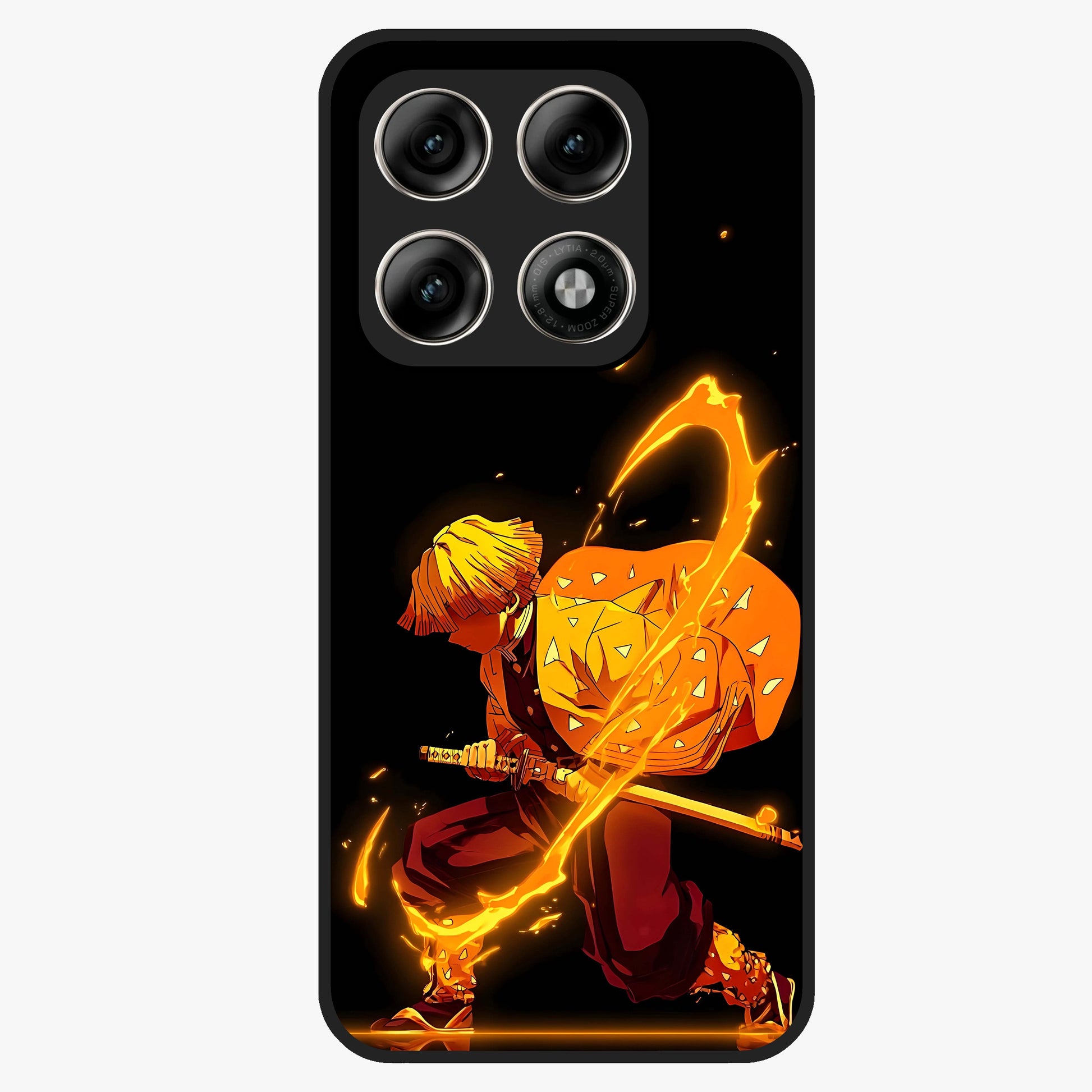 Thunder Flame Execution Glass Case showing flat back view with powerful flame and lightning artwork and glossy glass finish.