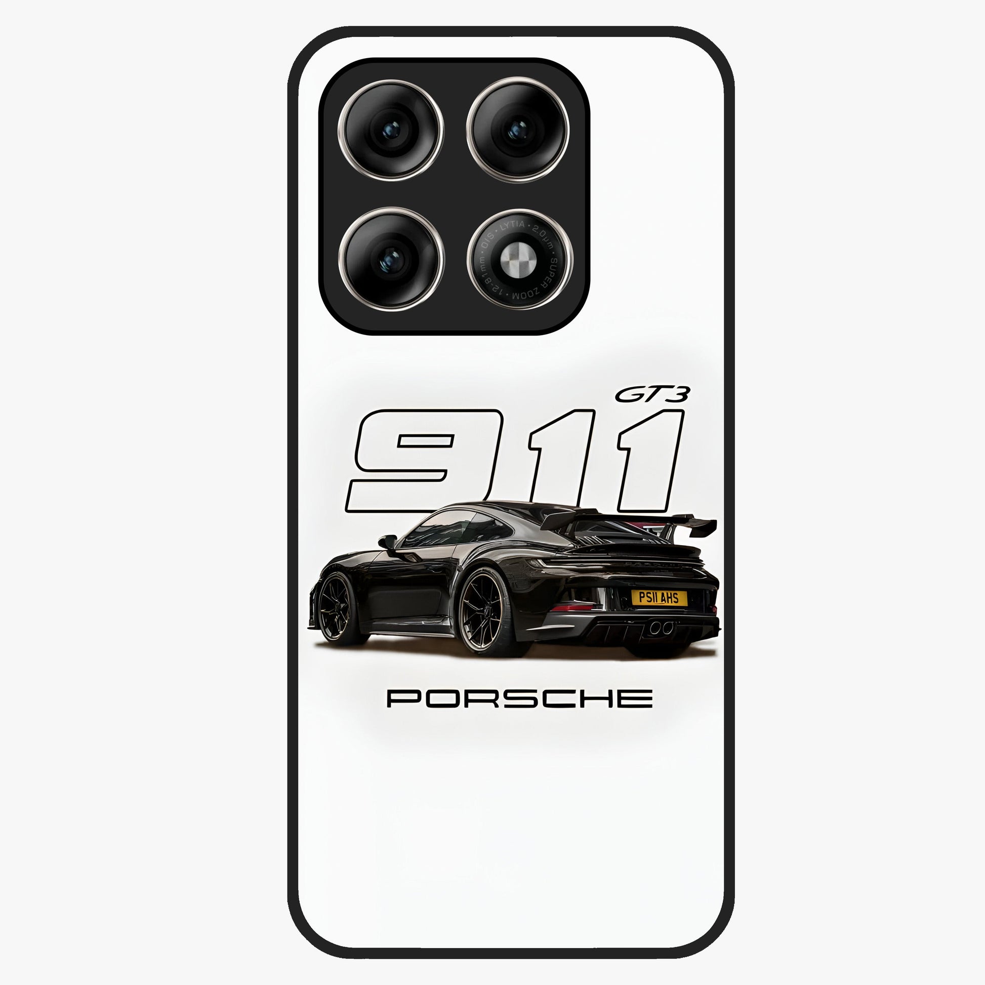 Turbo Legacy Icon Glass Case showing flat back view with iconic sports car inspired artwork and glossy glass finish.