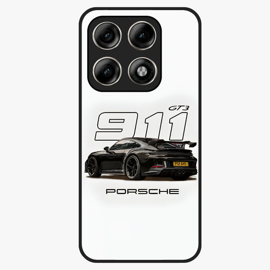 Turbo Legacy Icon Glass Case showing flat back view with iconic sports car inspired artwork and glossy glass finish.