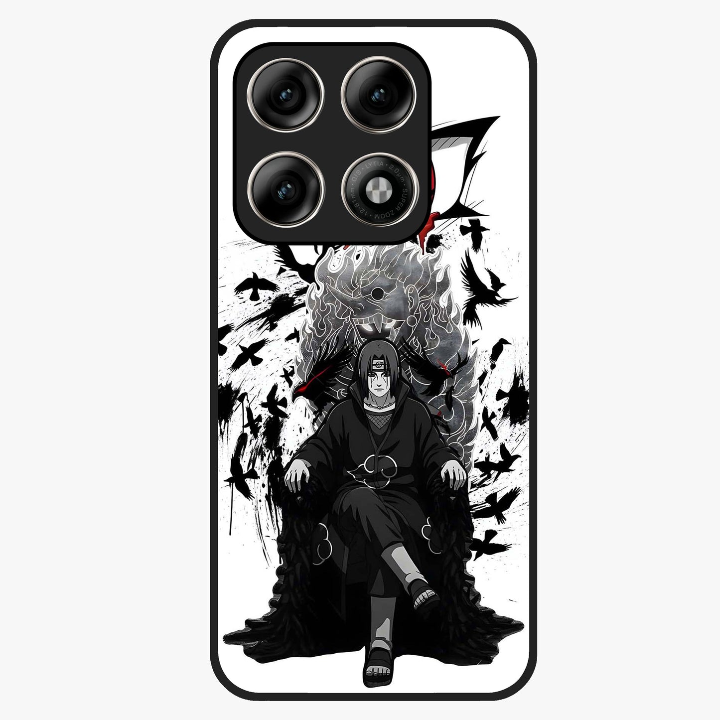 Uchiha Shadow Throne Glass Case showing flat back view with cosmic underwater themed artwork and glossy glass finish.