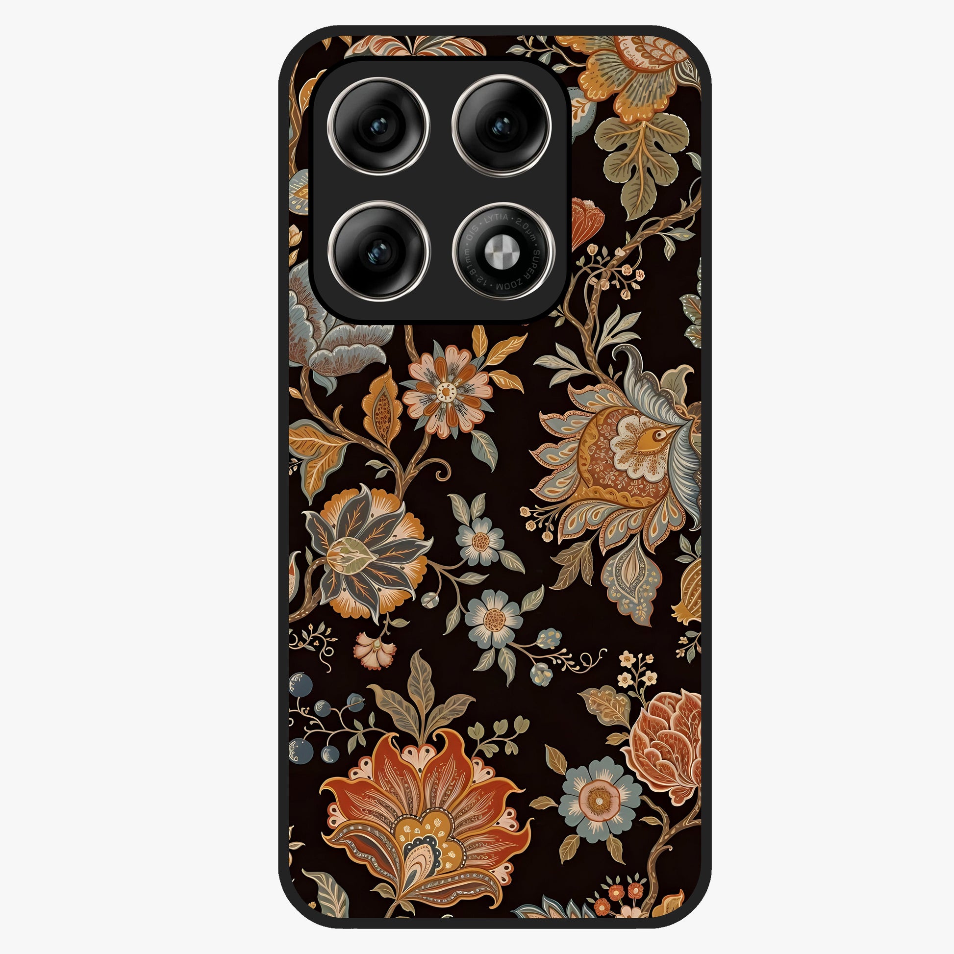 Vintage Floral Dream Glass Case showing flat back view with classic floral artwork and glossy glass finish.