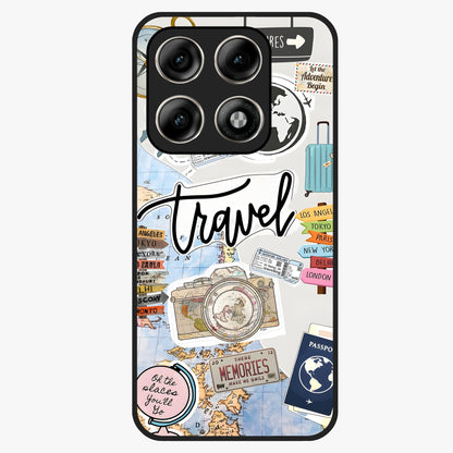 Wanderlust Journal Glass Case showing flat back view with travel inspired artwork and glossy glass finish.