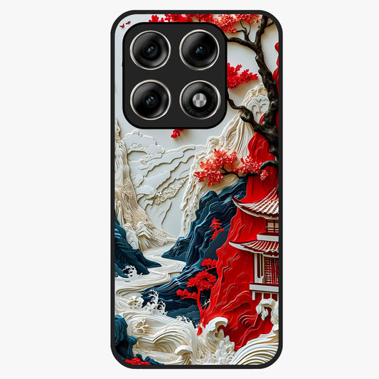 Whispers Of Sakura Waves Glass Case showing flat back view with cherry blossom wave artwork and glossy glass finish.