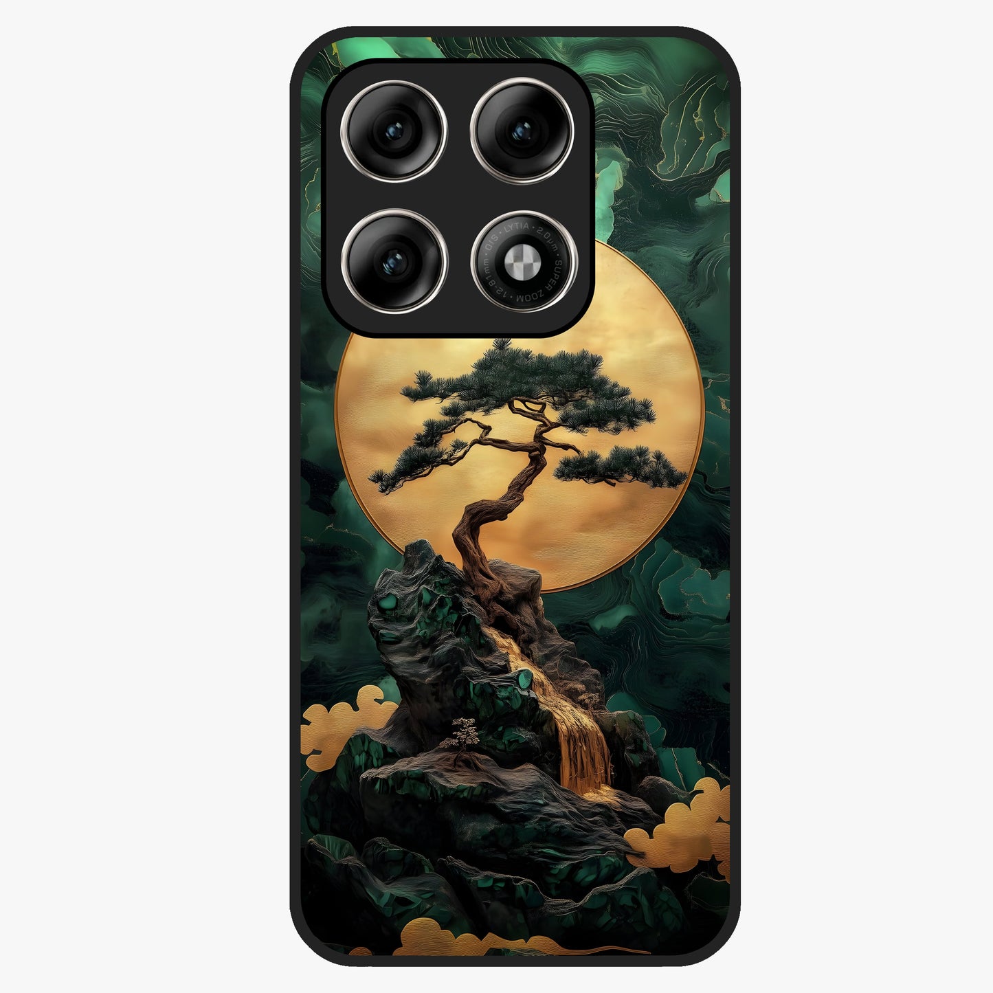 Zen Moon Rise Glass Case showing flat back view with calm moonrise artwork and glossy glass finish.