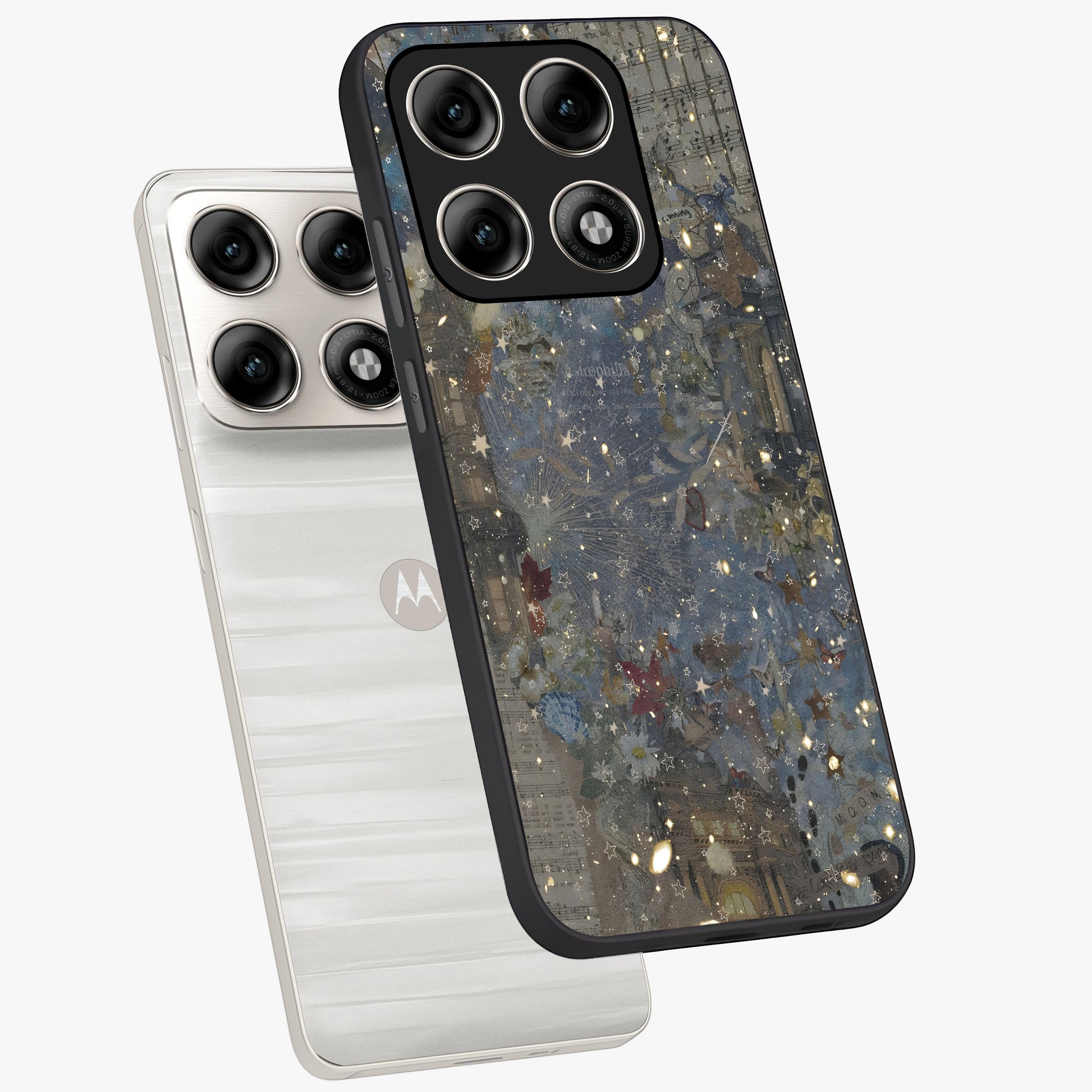 Aesthetic Astrolophia Glass Case displayed in angled mockup highlighting artistic aesthetic elements and smooth glass surface.