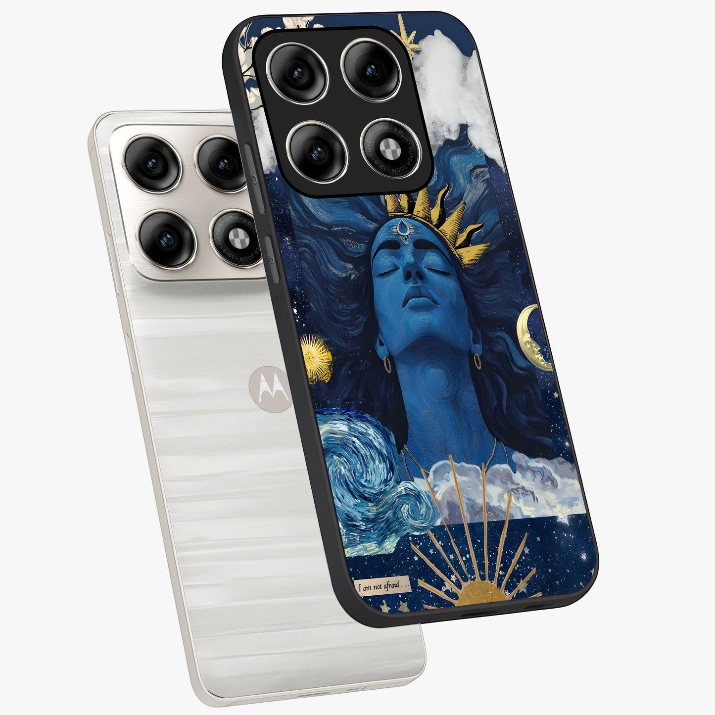 Aesthetic Lord Shiva Glass Case displayed in angled mockup highlighting spiritual Shiva illustration and sacred aesthetic design.