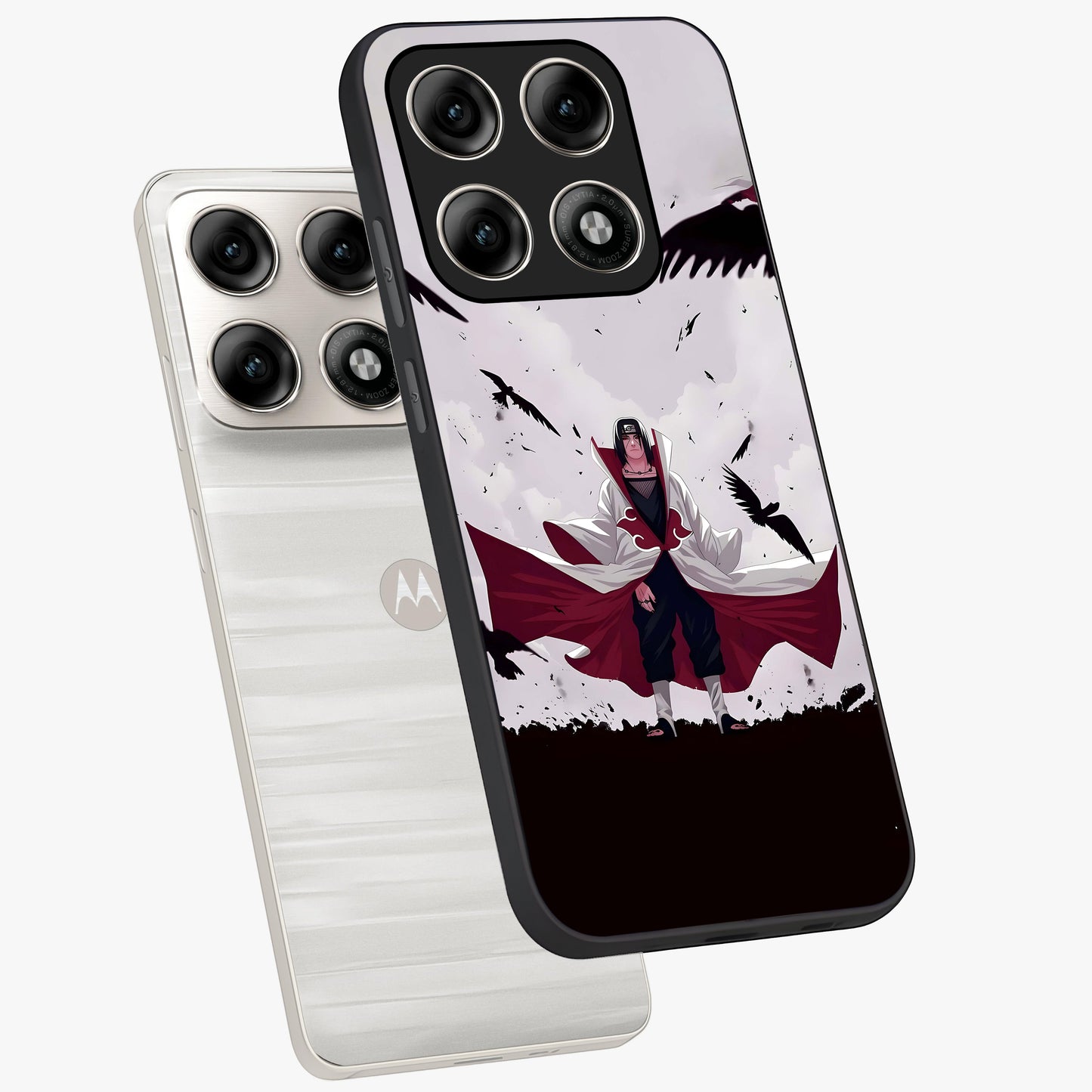 Crimson Crow Ascension Glass Case displayed in angled mockup highlighting powerful crow illustration with dark crimson aesthetic.