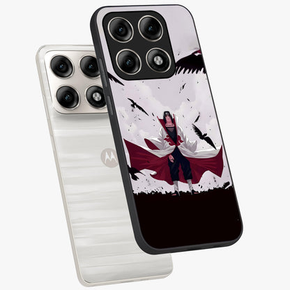 Crimson Crow Ascension Glass Case displayed in angled mockup highlighting powerful crow illustration with dark crimson aesthetic.
