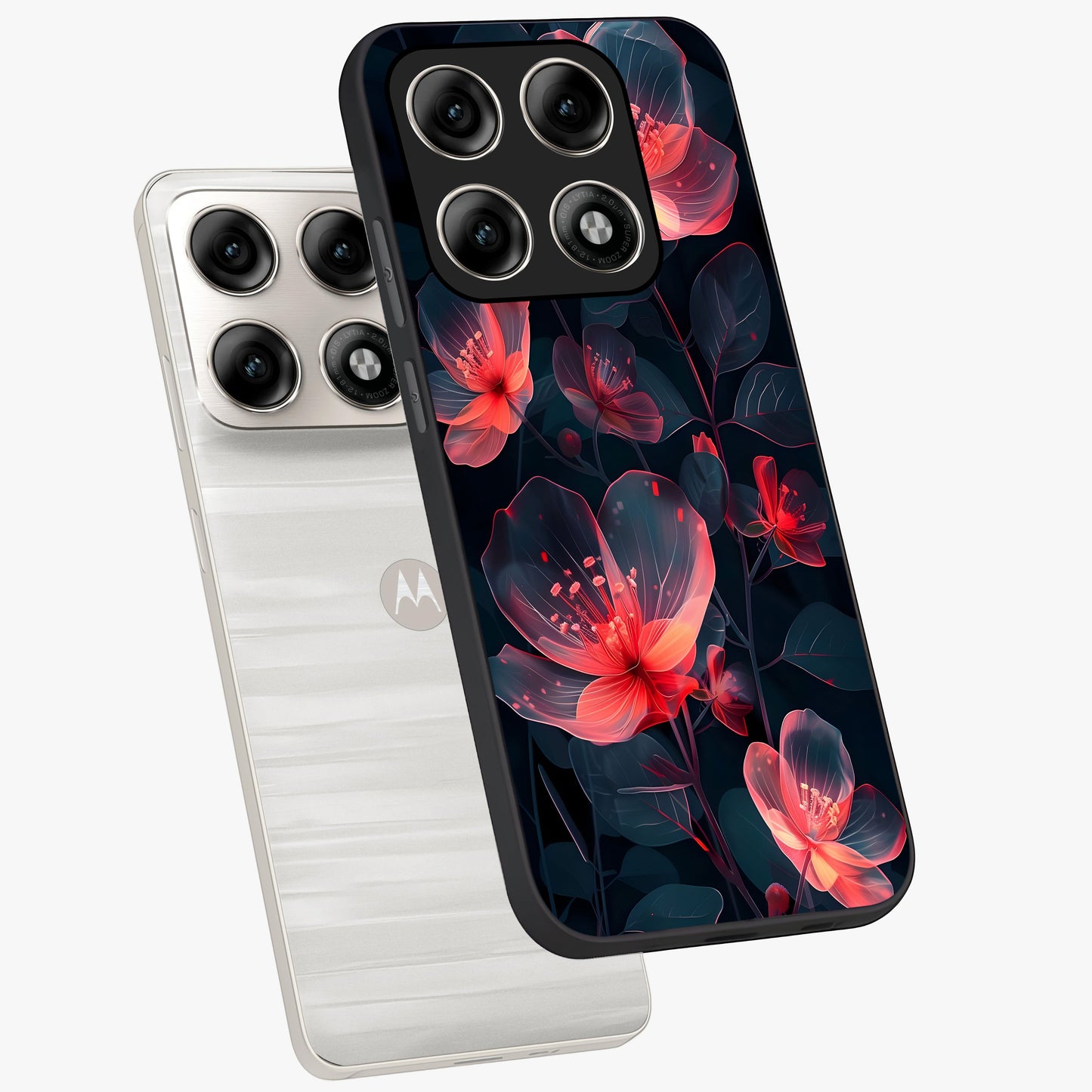 Dark Shade of Flower Glass Case displayed in angled mockup highlighting moody floral illustration with aesthetic dark tones.